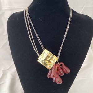 Anne-Marie Chagnon gold tone red glass necklace